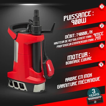 Pompe vide caves eaux chargées inox 900w avec flotteur