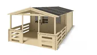 Bricomarché Abri de jardin en bois | 28,00m2 | 7,13x4,27m | ep. 40mm | couleur naturel | dom611+dom618+dom548+pod04 | altanka offre