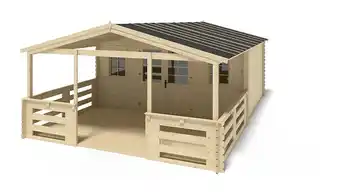 Bricomarché Abri de jardin en bois | 35,00m2 | 7,15x5,23m | ep. 40mm | couleur naturel | dom598+dom614+dom616+pod04 | altanka offre