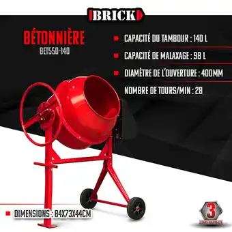 Bricomarché Bétonnière 550w - 140l - brick offre