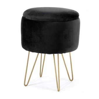 Bricomarché Leila - pouf avec rangement en velours style glamour salon - 45x35 - pieds en métal - noir offre