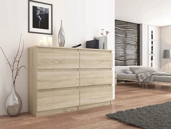 Bricomarché Trogir - commode contemporaine chambre salon bureau - 120x30x76 - 6 tiroirs - meuble de rangement scandinave - dressing moder offre