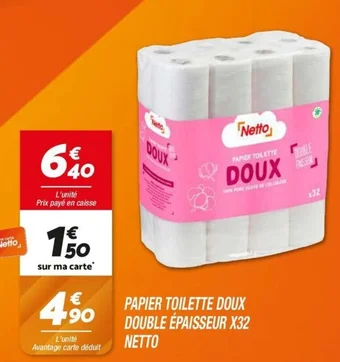 Netto PAPIER TOILETTE DOUX DOUBLE ÉPAISSEUR X32 offre
