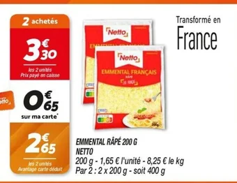 Netto EMMENTAL RÂPÉ 200 G offre