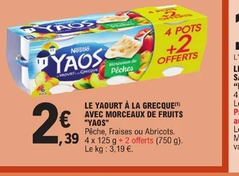 E.Leclerc LE YAOURT À LA GRECQUE AVEC MORCEAUX DE FRUITS offre