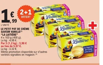 E.Leclerc LE PETIT POT DE CRÈME SAVEUR VANILLE LA LAITIÈRE" offre