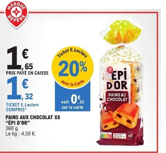 E.Leclerc PAINS AUX CHOCOLAT X8 ÉPI D'OR offre