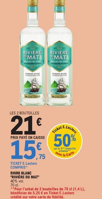 E.Leclerc RHUM BLANC "RIVIÈRE DU MAT" offre