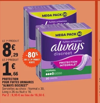 E.Leclerc PROTECTION POUR FUITES URINAIRES offre
