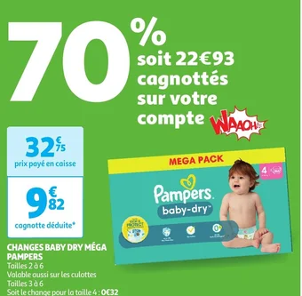 Auchan CHANGES BABY DRY MÉGA PAMPERS offre