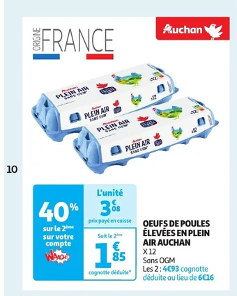 Auchan OEUFS DE POULES ÉLEVÉES EN PLEIN AIR AUCHAN offre