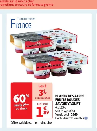 Auchan PLAISIR DES ALPES FRUITS ROUGES offre