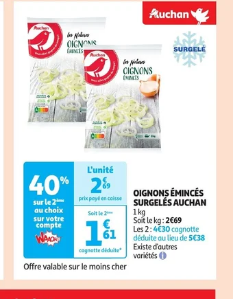 Auchan OIGNONS ÉMINCÉS SURGELÉS AUCHAN offre