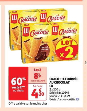 Auchan CRACOTTE FOURRÉE AU CHOCOLAT LU offre