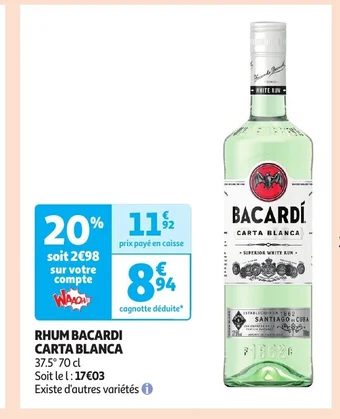 Auchan RHUM BACARDI CARTA BLANCA offre