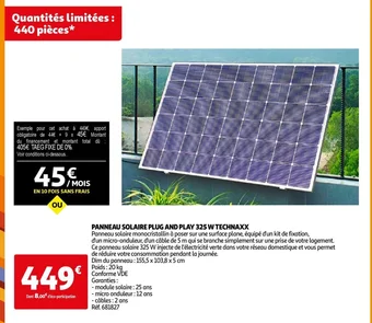PANNEAU SOLAIRE PLUG AND PLAY 325 W TECHNAXX