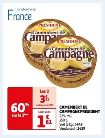Auchan CAMEMBERT DE CAMPAGNE PRESIDENT offre