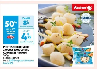 Auchan PETITES NOIX DE SAINT JACQUES SANS CORAIL CONGELÉES AUCHAN offre