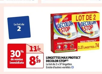 Auchan LINGETTES MAX PROTECT DECOLOR STOP offre