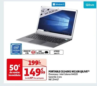 Auchan PORTABLE CG14D01 W11GR QILIVE offre