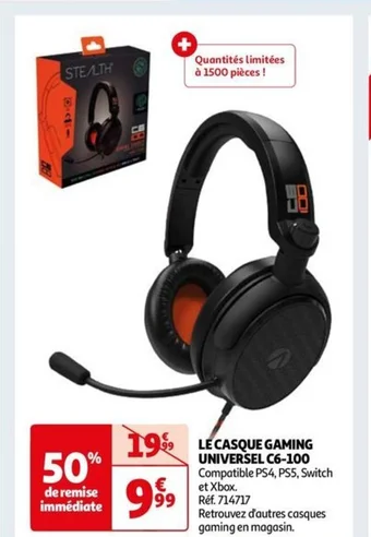 Auchan LE CASQUE GAMING UNIVERSEL C6-100 offre