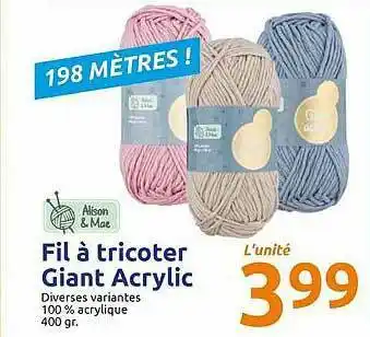Action Fil à Tricoter Giant Acrylic offre