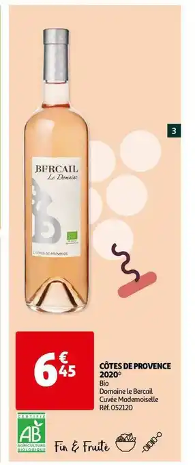 Auchan Direct Côtes De Provence 2020 Bio Bomaine Le Bercail offre