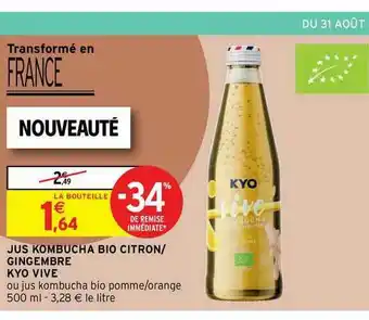Intermarché Contact Jus Kombucha Bio Citron-gingembre Kyo Vive offre
