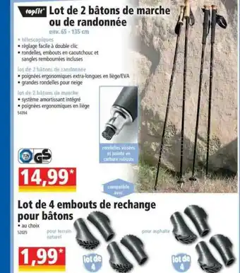 Norma Lot De 2 Bâtons De Marche Ou De Randonnée Topfit, Lot De 4 Embouts De Rechange Pour Bâtons offre