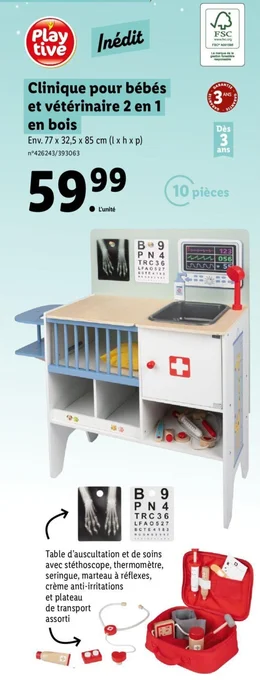 Lidl Clinique pour bébés et vétérinaire 2 en 1 en bois offre