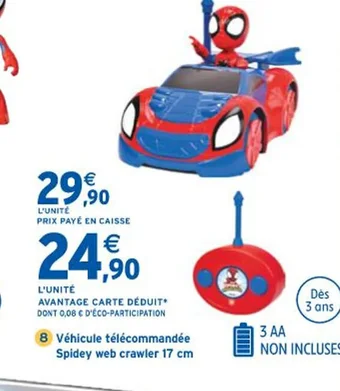 Intermarché Véhicule télécommandée Spidey web crawler 17 cm offre