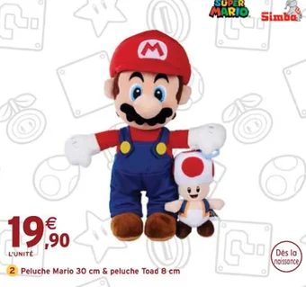 Peluche Mario 30 cm & peluche Toad 8 cm