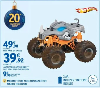 Intermarché Monster Truck radiocommandé Hot Wheels Rhinomite offre