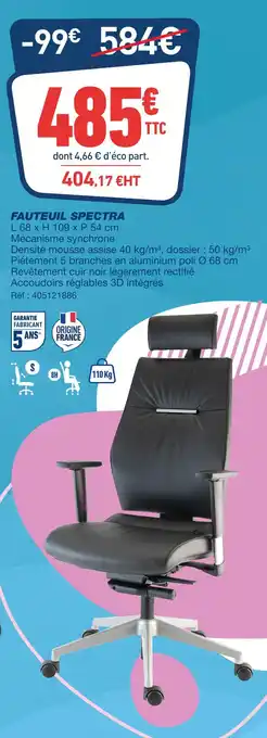 Bureau Vallée Fauteuil spectra offre