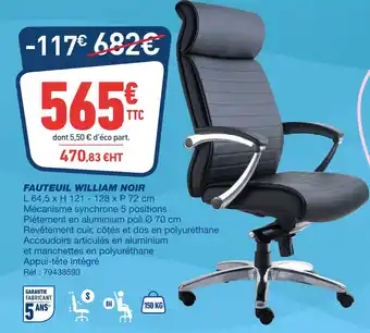 Bureau Vallée Fauteuil william noir offre