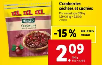 Lidl Alesto cranberries séchées et sucrées offre