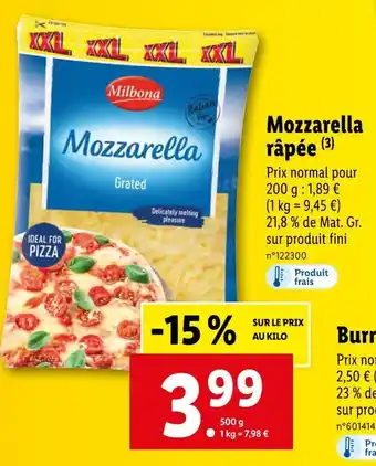 Lidl Milbona mozzarella râpée offre