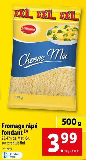 Lidl Milbona fromage râpé fondant offre