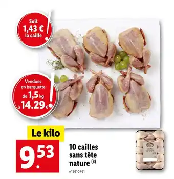 Lidl 10 cailles sans tête offre