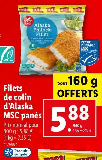 Lidl Filets de colin d’alaska msc panés offre