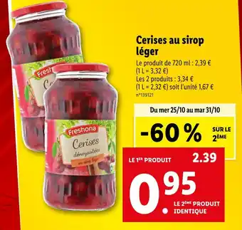 Lidl Freshona cerises au sirop léger offre