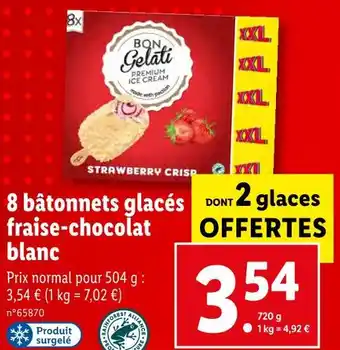 Lidl Bon gelati 8 bâtonnets glacés fraise-chocolat blanc offre