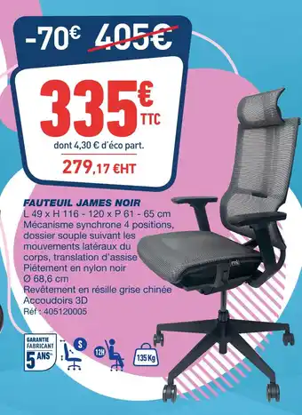 Bureau Vallée Fauteuil james noir offre