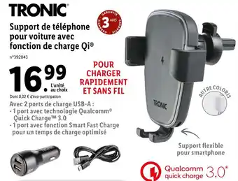 Lidl Tronic support de téléphone pour voiture avec fonction de charge qi offre