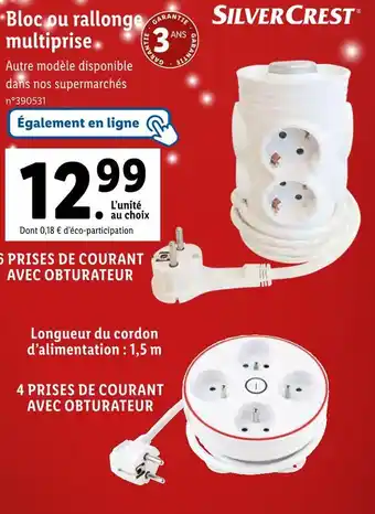 Lidl Silvercrest bloc ou rallonge multiprise offre