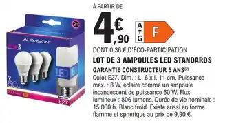 E.Leclerc Allvision lot de 3 ampoules led standards offre