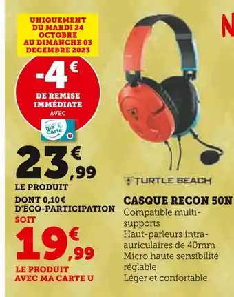 Hyper U Turtle beach casque recon 50n offre