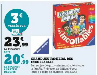 Hyper U Ravensburger grand jeu familial des incollables offre