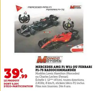 Mondo motors mercedes amg f1 w11 ou ferrari f1-75 radiocommandée