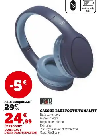 Hyper U Tnb casque bluetooth tonality offre